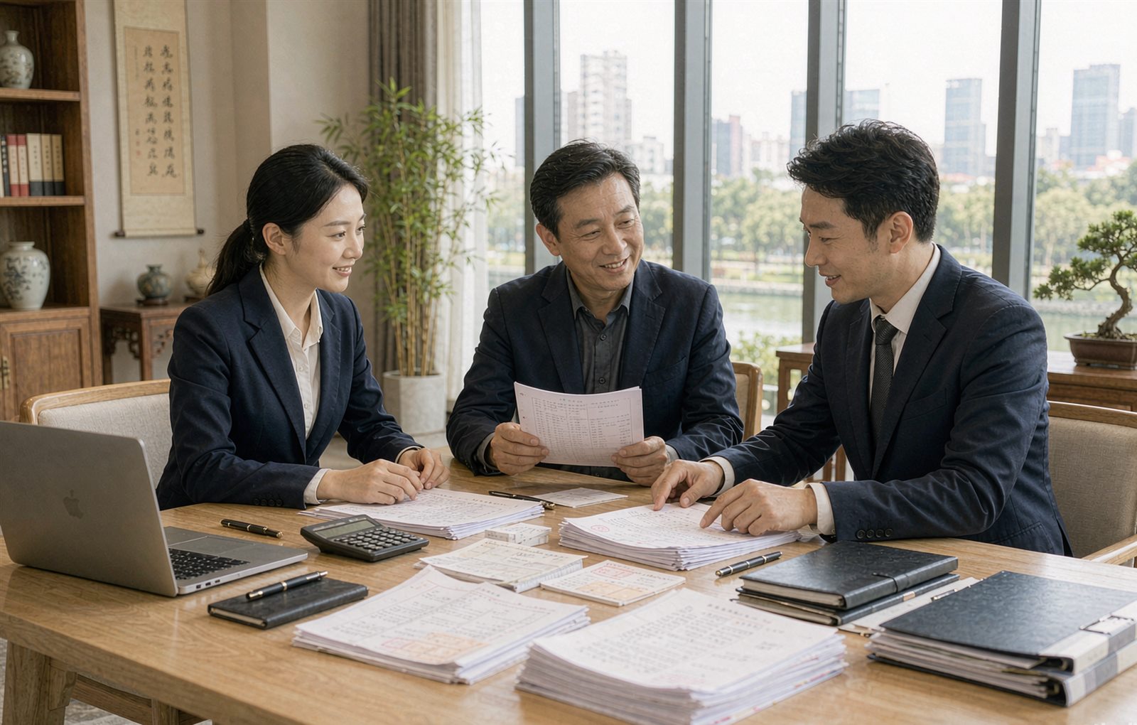 财务顾问与企业主核对账务资料